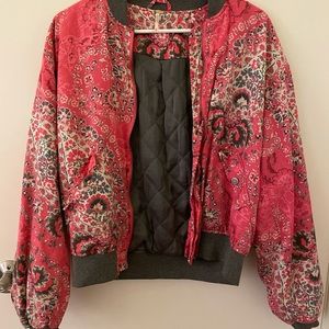 Free People pink floral bomber jacket